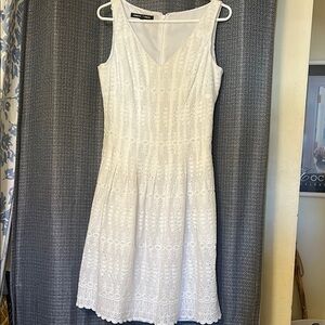 Jones Wear White Sheath Eyelet Dress V-Neck Sleeveless